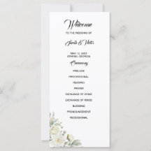 Tarjeta de programa de rosas blancas