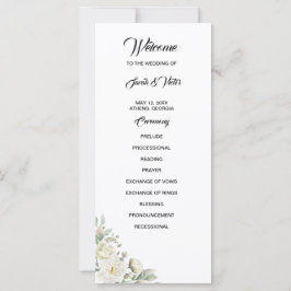 Tarjeta de programa de rosas blancas