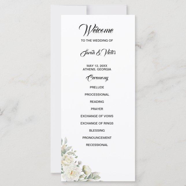 Tarjeta de programa de rosas blancas (Anverso)