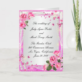 Tarjeta de Programa de Rosas Rosadas y Perlas