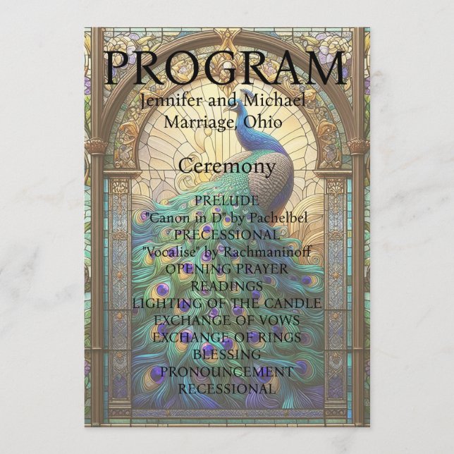 Tarjeta de Programa de Vidrio Emplomado para Boda  (Anverso)