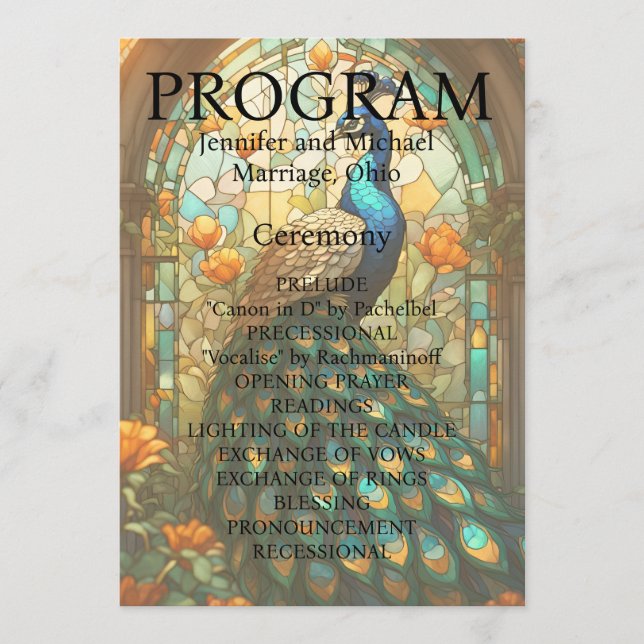 Tarjeta de programa de vidrio manchado para Boda d (Anverso)