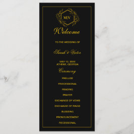 Tarjeta de programa doble cara de monograma negro