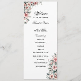 Tarjeta de programa doble cara de Poinsettia rosa