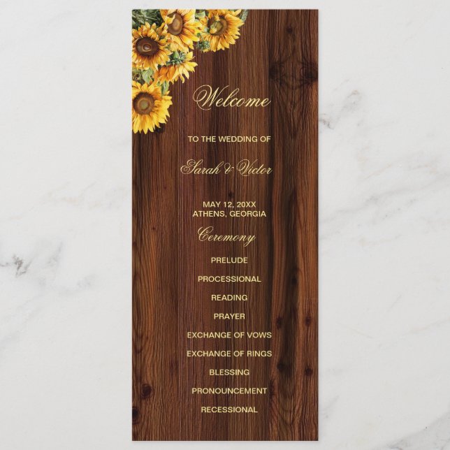 Tarjeta de programa doble cara Gold Sunflowers (Anverso)