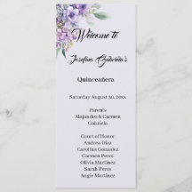Tarjeta de programa doble de quinceañera lavanda
