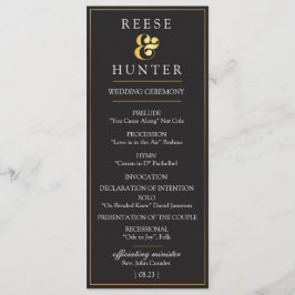 Tarjeta de programa elegante de bodas de oro negro