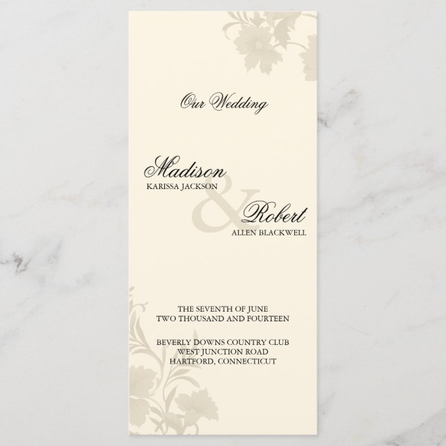 Tarjeta de programa Embassy Ecru Creme Floral Wedd (Anverso)
