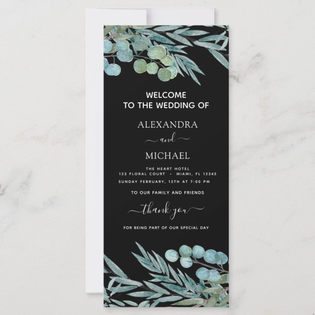 Tarjeta de programa Eucalyptus Greenery Watercolor (Anverso)