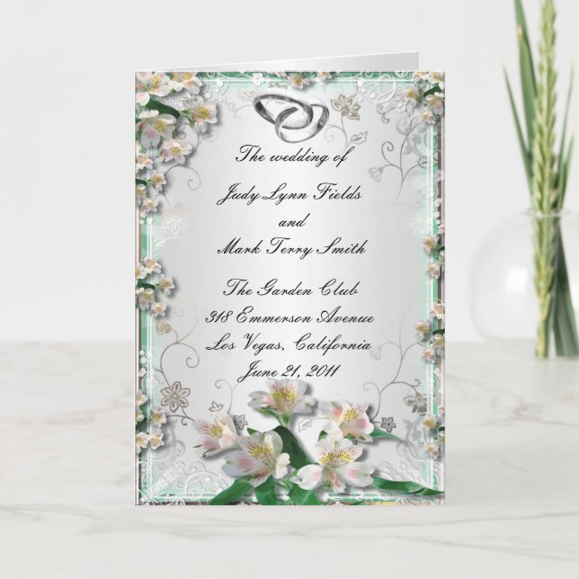 Tarjeta de programa floral blanco elegante (Anverso)