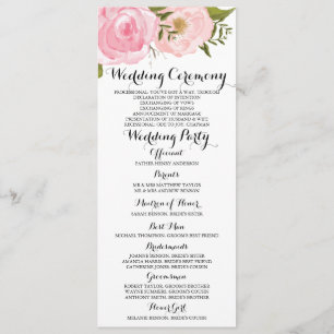 Tarjeta de programa floral de la boda del rosa