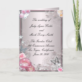 Tarjeta de programa floral rosa y mariposa