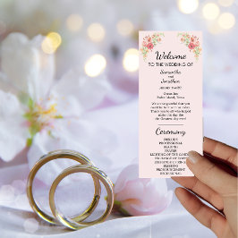 Tarjeta de programa Flores de color de agua rosada