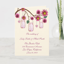 Tarjeta de programa Flores rosas Mason Jars