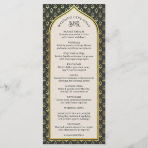 Tarjeta de programa Gold Floral Indian & Hindu Wed