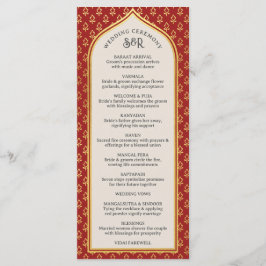 Tarjeta de programa Gold Floral Indian & Hindu Wed