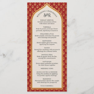 Tarjeta de programa Gold Floral Indian & Hindu Wed