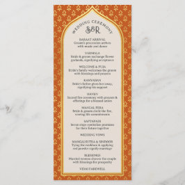 Tarjeta de programa Gold Floral Indian & Hindu Wed