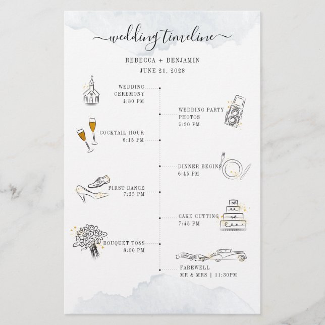 Tarjeta de programa Itinerary Modern Icons boda (Anverso)