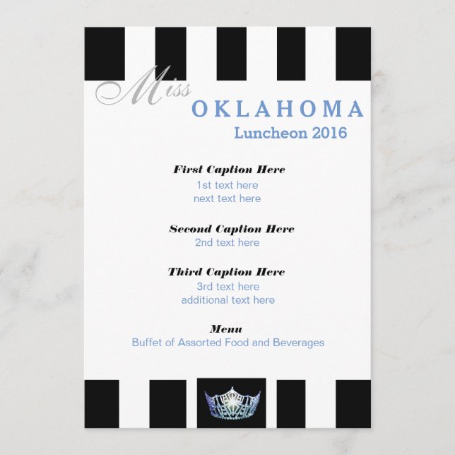 Tarjeta de programa Miss América Black Stripe Lunc (Anverso)