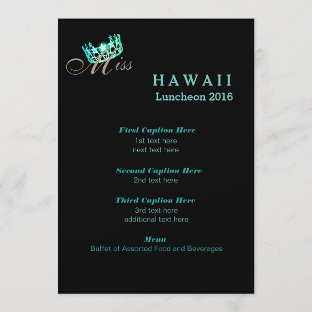 Tarjeta de programa Miss USA Black Shimmer Luncheo (Anverso)
