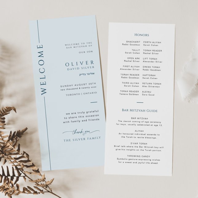 Tarjeta de programa Mitzvah del Bar Azul Moderno (Subido por el creador)