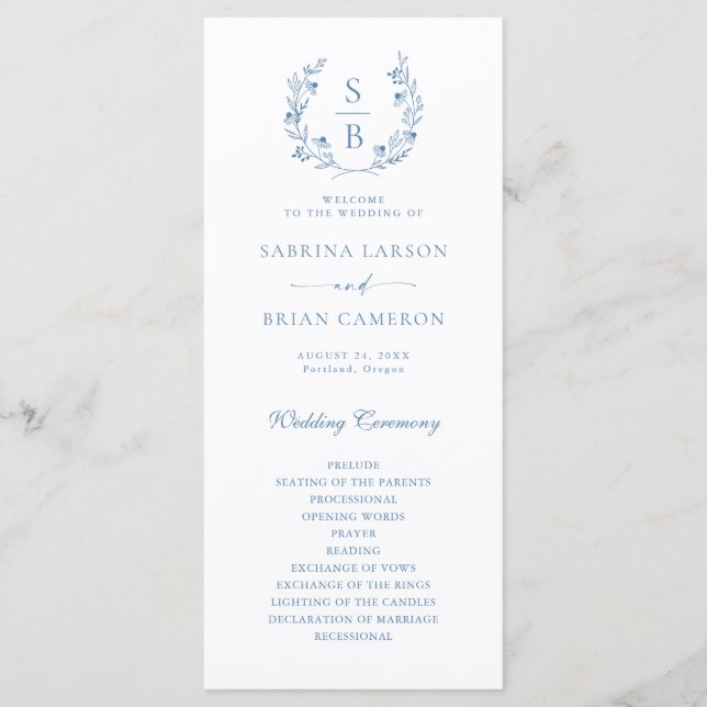 Tarjeta de programa monograma botánico Wreath Roya (Anverso)