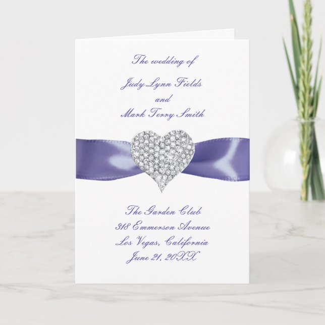 Tarjeta de programa Morple Blue Diamond Heart Wedt (Anverso)