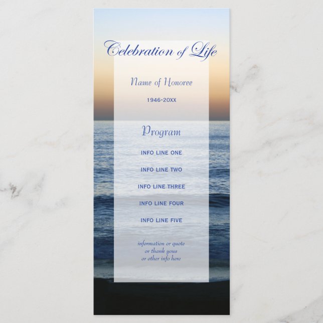 Tarjeta de programa Ocean Blue Celebration of Life (Anverso)