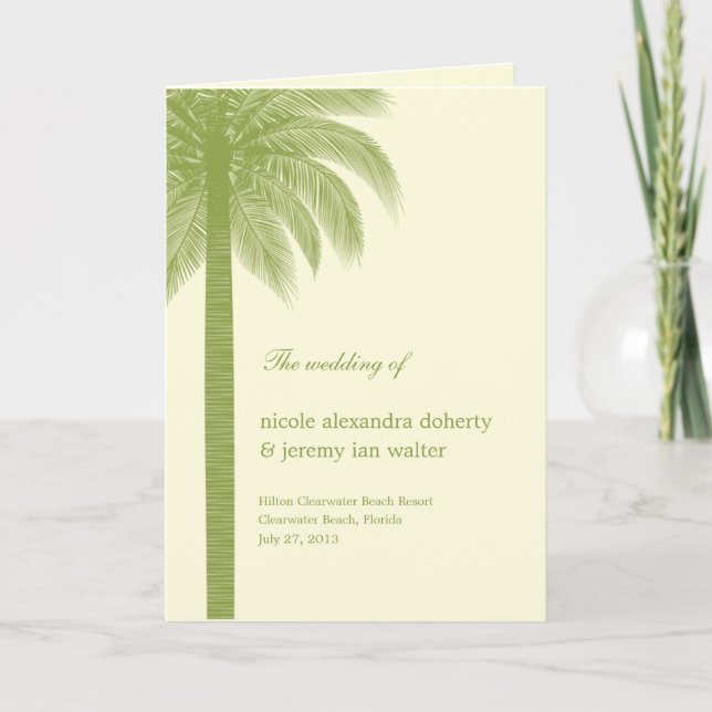 Tarjeta de programa Palm Beach Wedding - Verde (Anverso)