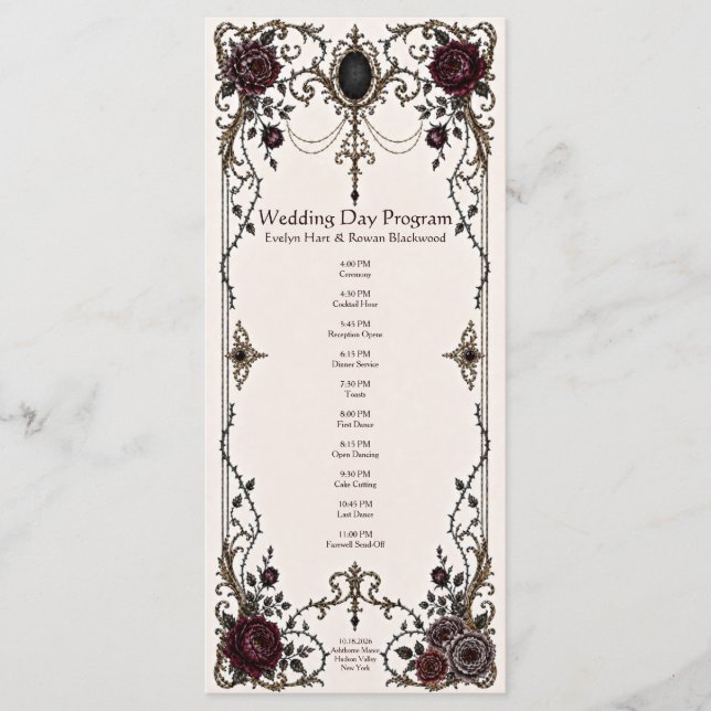 Tarjeta de programa para el día de la boda victori (Anverso)