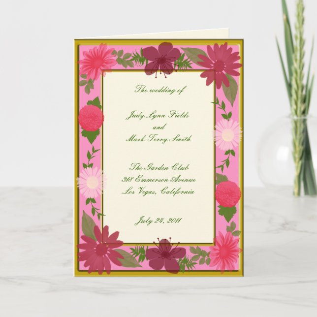 Tarjeta de programa Personalizado de flores rosada (Anverso)