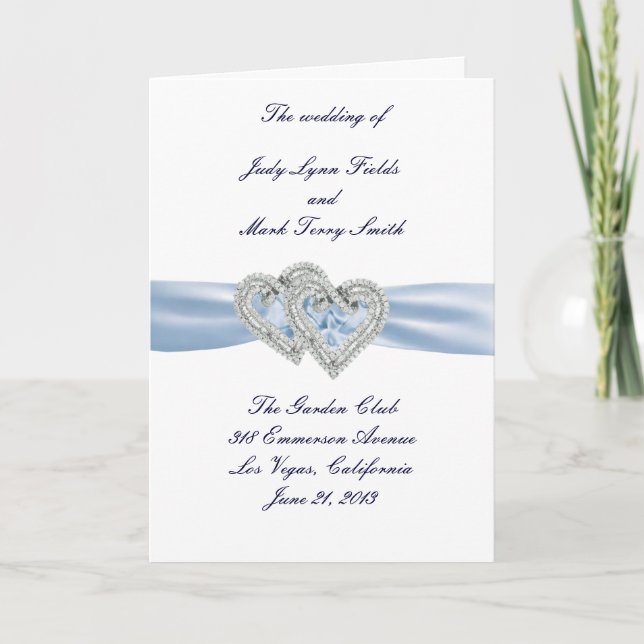 Tarjeta de programa personalizado Ice Blue Hearts (Anverso)