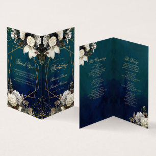 Tarjeta de programa plegable de boda con corona fl