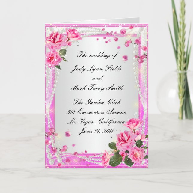 Tarjeta de Programa Rosas Rosadas y Perlas (Anverso)