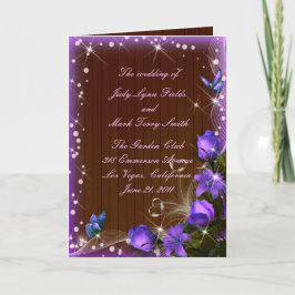 Tarjeta de programa Rustic Dark Wood Purple Floral