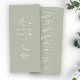 Tarjeta de programa Sage Green Minimal Modern Wedn