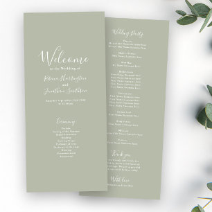 Tarjeta de programa Sage Green Minimal Modern Wedn