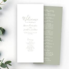 Tarjeta de programa Sage Green Modern Elegant Wedd