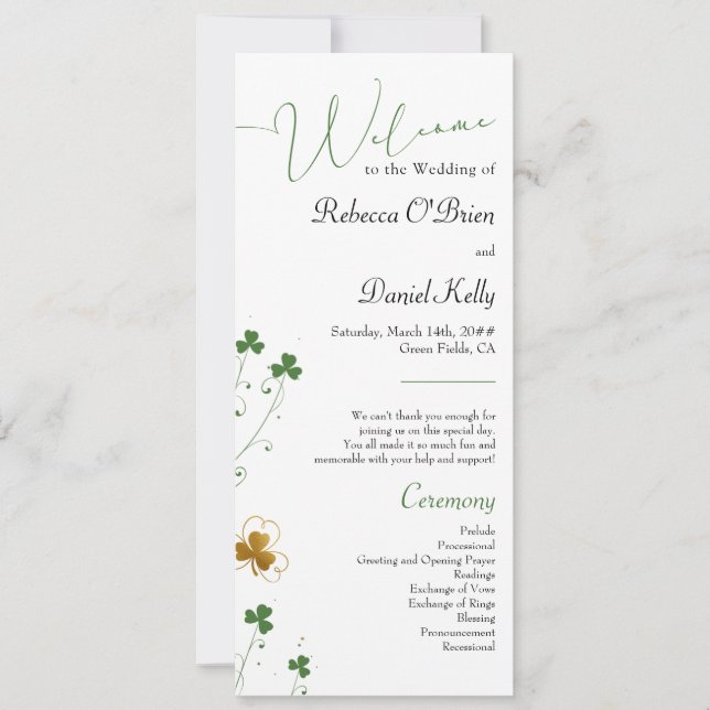 Tarjeta de programa Shamrock Wildflower Elegant We (Anverso)