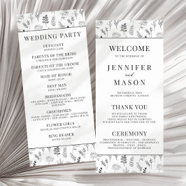 Tarjeta de programa simple de boda floral blanca n