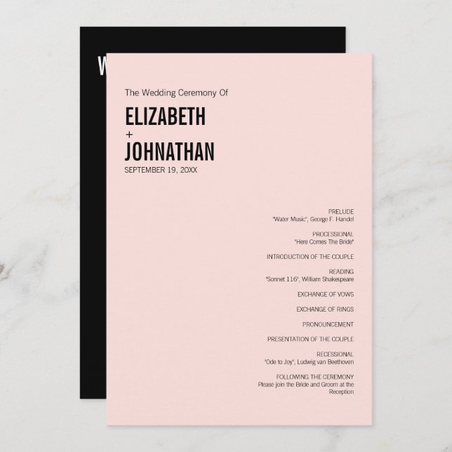 Tarjeta de programa simple y mínima de bodas de ti (Anverso / Reverso)