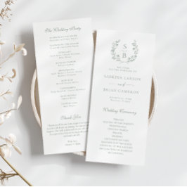 Tarjeta de programa verde de monograma botánico Wr