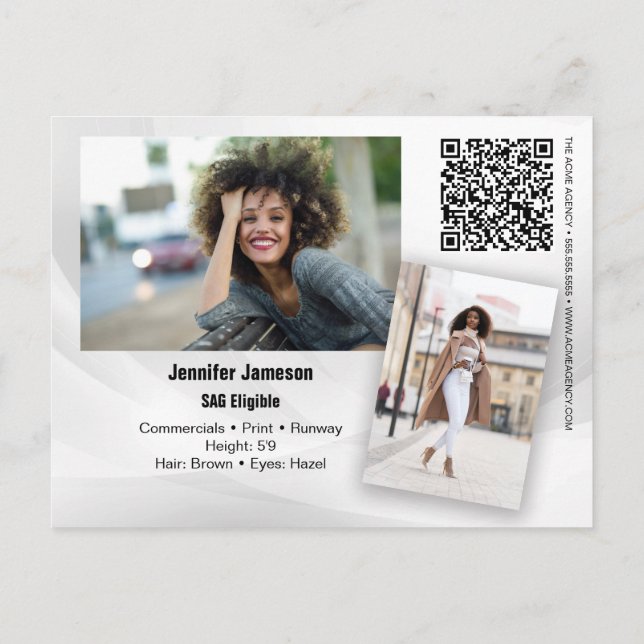 Tarjeta de Promoción con Código QR de Actor Modelo (Reverso)