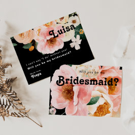 Tarjeta de propuesta audaz Floral Black Bridesmaid