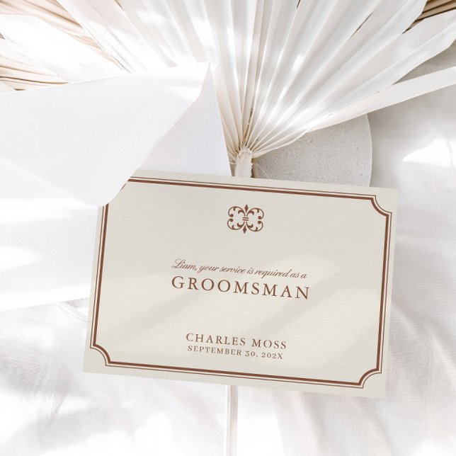 Tarjeta de propuesta Classic Brown & Ecru Groomsma (Classic Brown & Ecru Groomsman Proposal Card)