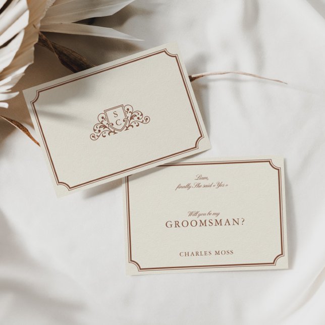 Tarjeta de propuesta Classic Brown & Ecru Groomsma (Classic Brown & Ecru Groomsman Proposal Card)