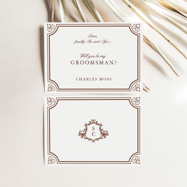 Tarjeta de propuesta Classic Brown & Ecru Groomsma (Subido por el creador)