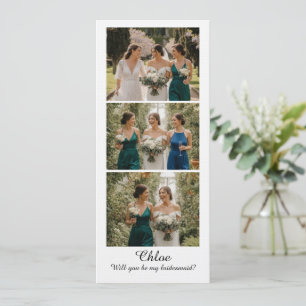 Tarjeta de propuesta de 3 fotos de tira de dama de