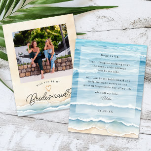 Tarjeta de propuesta de Beach Bridesmaid con olas 